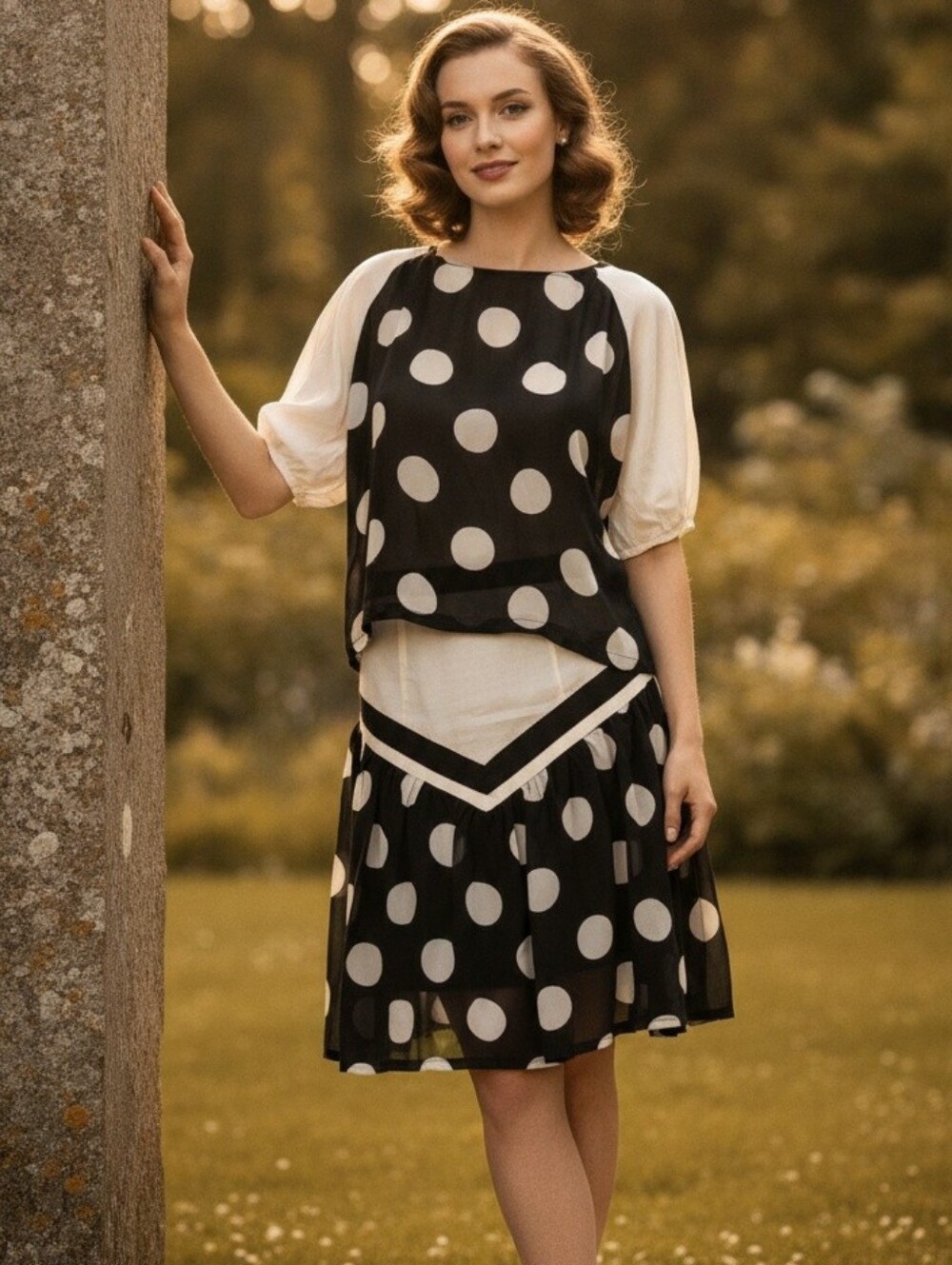 Vintage Black and White Midi Dress Elegant Classic By High Fashion Small